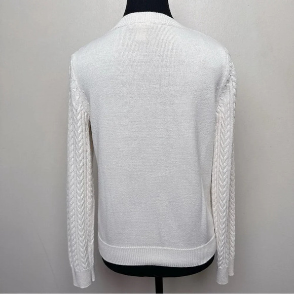 H&M  Basic Womens Medium Cable Light Cotton Crew Neck Sweater In Ivory - Picture 2 of 14